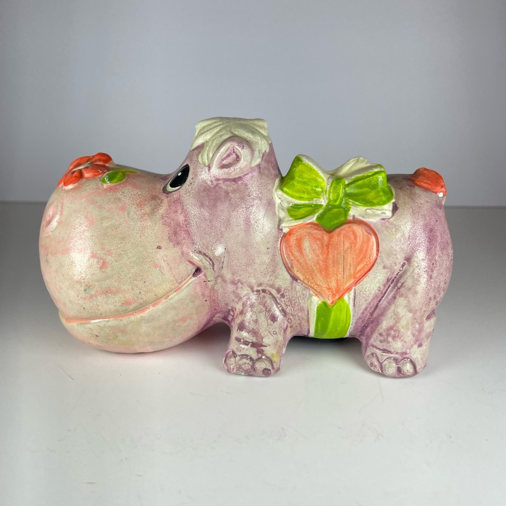 Vintage purple chalkware hippo piggy bank